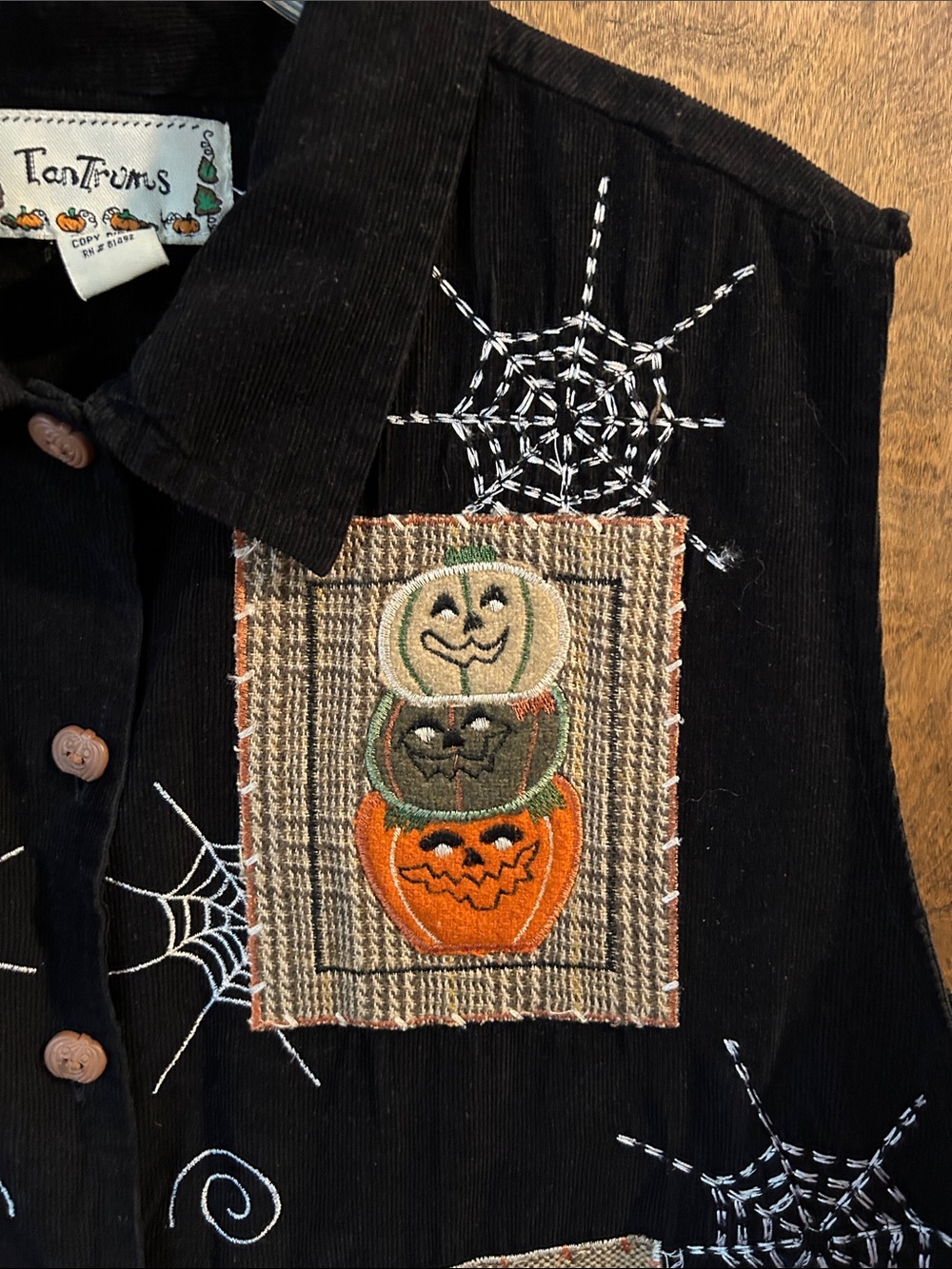 Tantrums Black Halloween Patchwork Vest with Embroidered Spiders - Picture 5 of 6